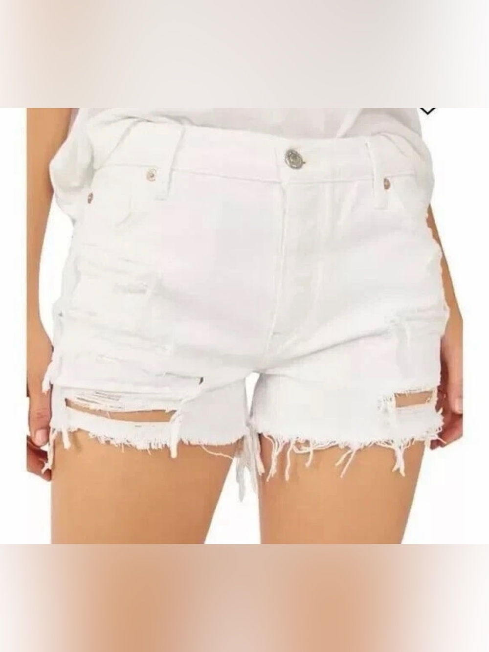 Free People White Distressed High Rise Denim Shorts Size 24